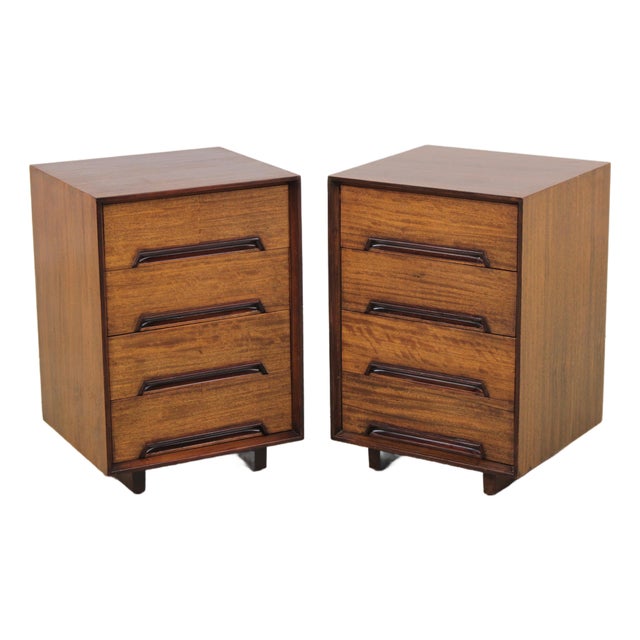 Pair of Drexel Perspective Walnut Nightstands For Sale