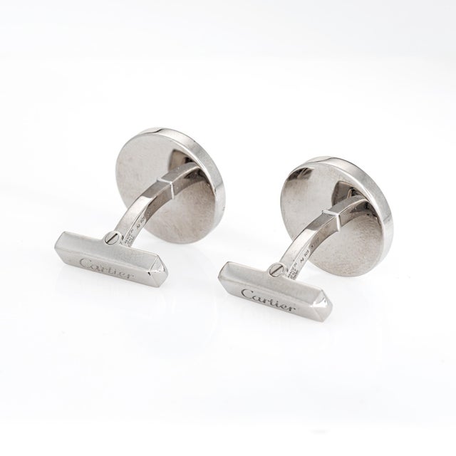 Contemporary Double C De ​Cartier Cufflinks Sterling Silver Black Lacquer Estate Jewelry, Pair For Sale - Image 3 of 5