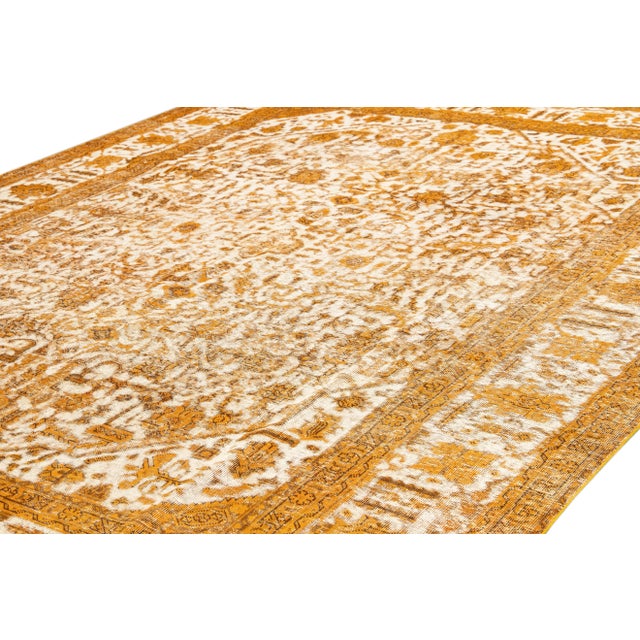 1960s Allover Handmade Vintage Overdyed Wool Rug in Orange and Beige Color For Sale In New York - Image 6 of 7