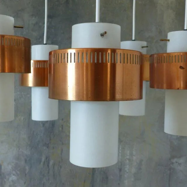Mid-Century Scandinavian Copper and Opaline Glass Ceiling Lamp For Sale - Image 6 of 13