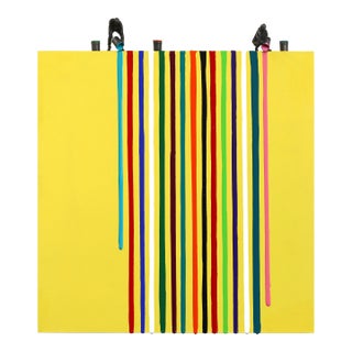 Yellow Drip II - Original Modern Yellow Abstract Acrylic and Aluminum Art on Wood Panel For Sale