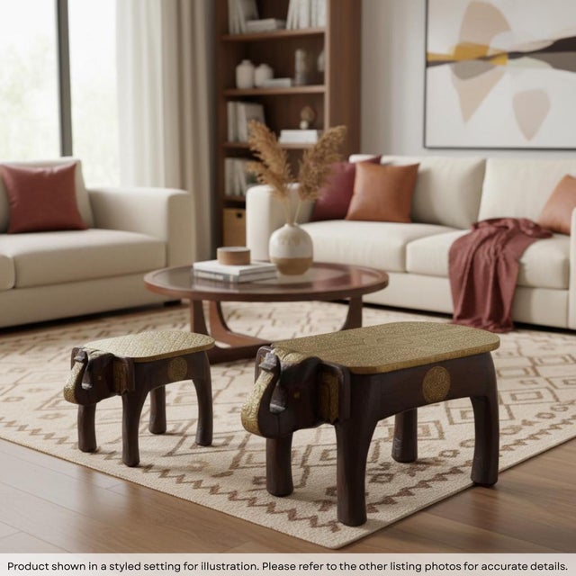 Unleash the spirit of global design in your home with this magnificent set of Hand Carved Wood Elephant Benches Set of 2....