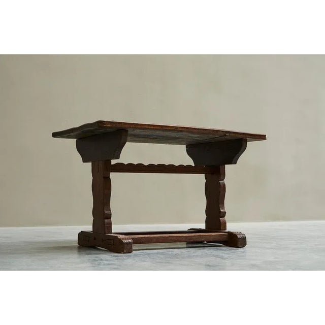 Antique Wabi Sabi Style Trestle Side Table in Oak For Sale - Image 10 of 14