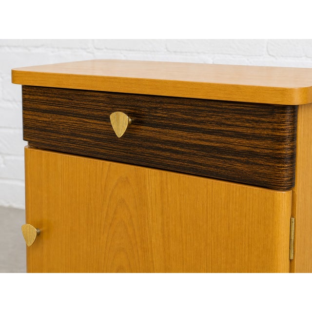 1960s Pair - Mid Century Dutch Modern Nightstands | Art Deco Bedside Tables, C. 1950's For Sale - Image 5 of 11