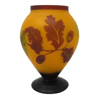 Galle-Style Yellow, Brown, Red, and Green Cameo Glass Vase For Sale
