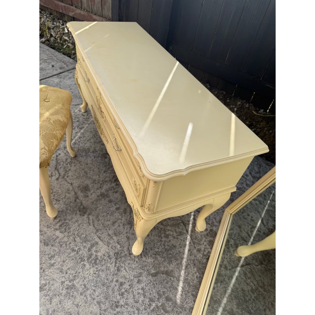 1960s Fresh Provincial Vanity Set With Stool and Mirror For Sale - Image 5 of 8