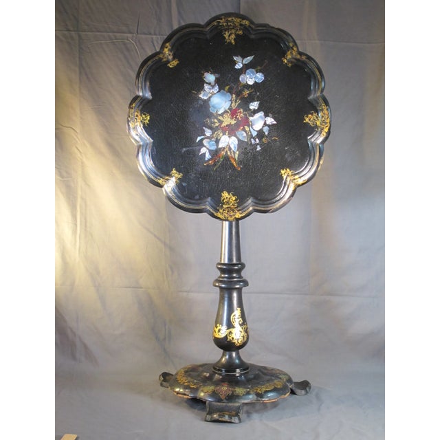 Antique Lacquer and Pearl Inlay Tilt Top End Table For Sale - Image 11 of 11