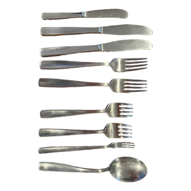 Vintage Mid-Century Modern Gense Facette 18/8 Stainless Steel Flatware – Set of 9 For Sale