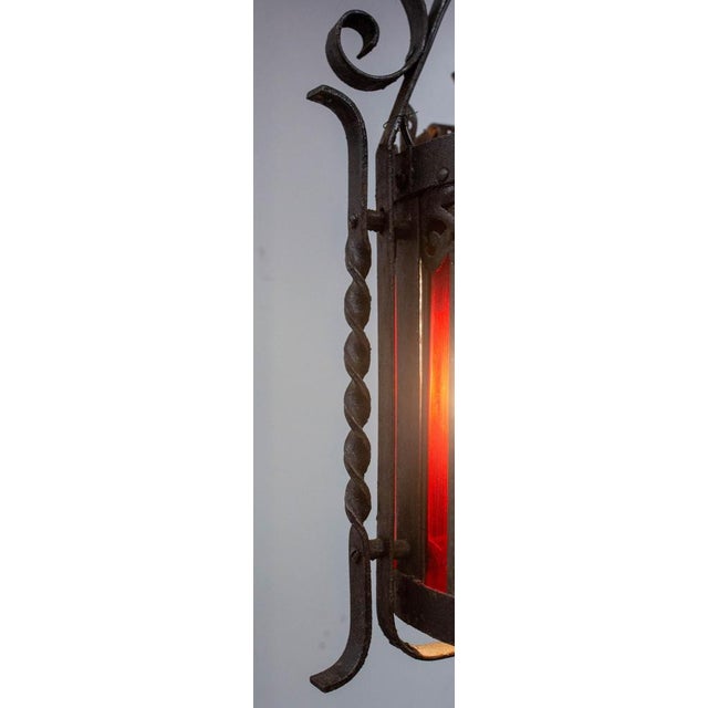 French Lustre Colored Glass & Wrought Iron Pendant Light, Late 19th Century For Sale - Image 13 of 14