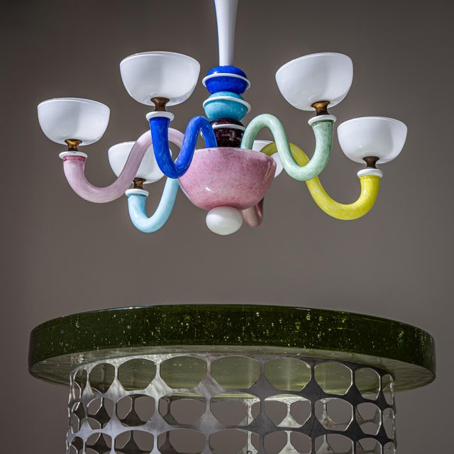 Glass Mid-20th Century Colorful Glass Chandelier in the Style of Gio Ponti For Sale - Image 7 of 8