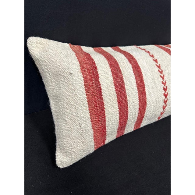 Turkish Hemp Pillow Cushion Natural Beige Red Cushion Cover 14"x45" #18065 Enhance your home decor with our Kilim Pillow...