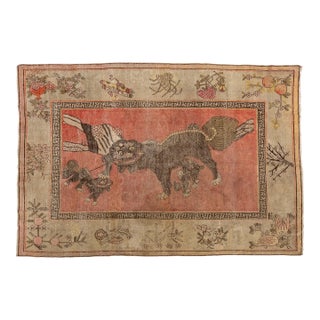 19th Century Antique Samarkand Khotan Rug With Foo Dogs & Auspicious Symbols For Sale