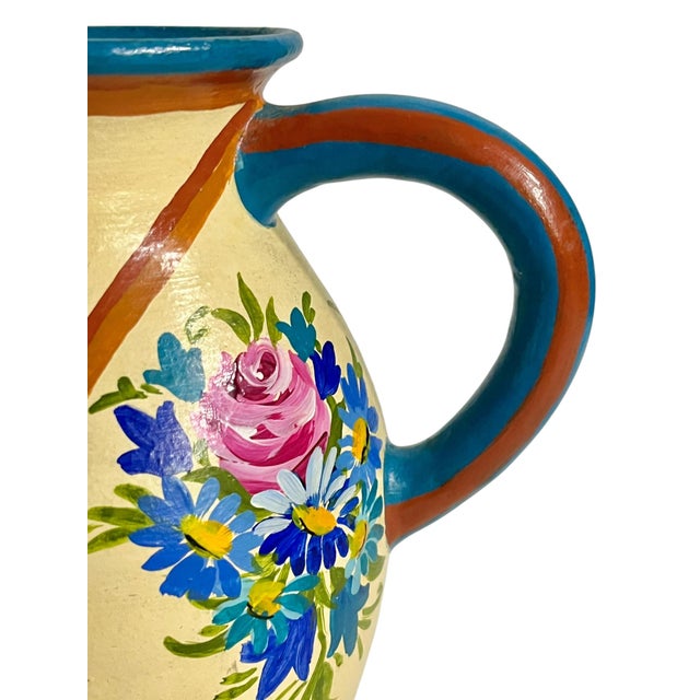 Vintage Colonia Tovar Hand-Painted Floral Clay Pitcher, Venezuelan Folk Art For Sale - Image 4 of 16