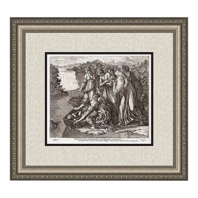 Antique 1649 Nicolas Chaperon Engraving After Raphael – Baby Moses in the Nile For Sale
