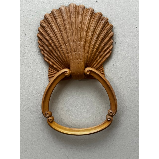 Vintage Coastal Hollywood Regency Scallop Shell Towel Rings Hardware, a Pair For Sale - Image 4 of 9