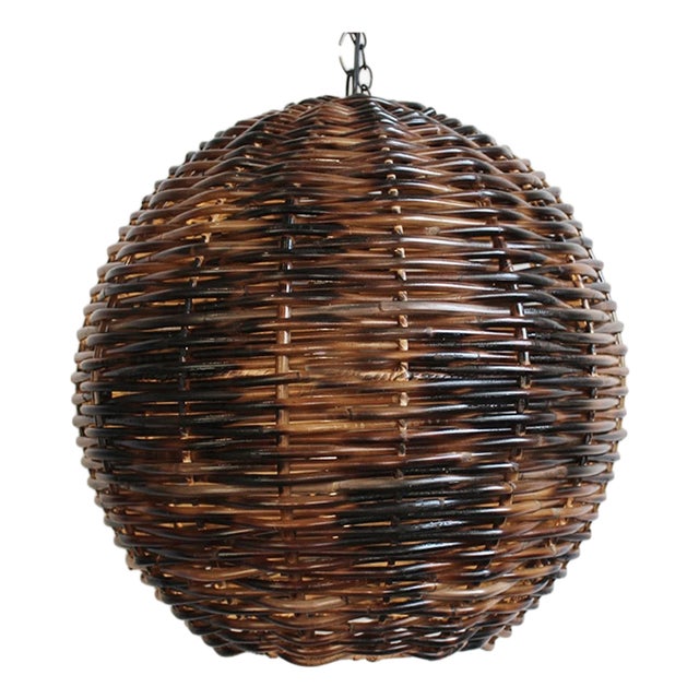 Modern Tropical Burnt Bamboo Globe Pendant Light Medium For Sale