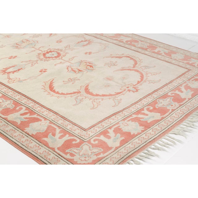 Turkish Vintage Turkish Oushak Rug in Pastel Salmon Pink and Ivory For Sale - Image 3 of 10