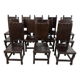 Set of 12 Monumental Spanish Colonial Revival Leather Dining Chairs For Sale