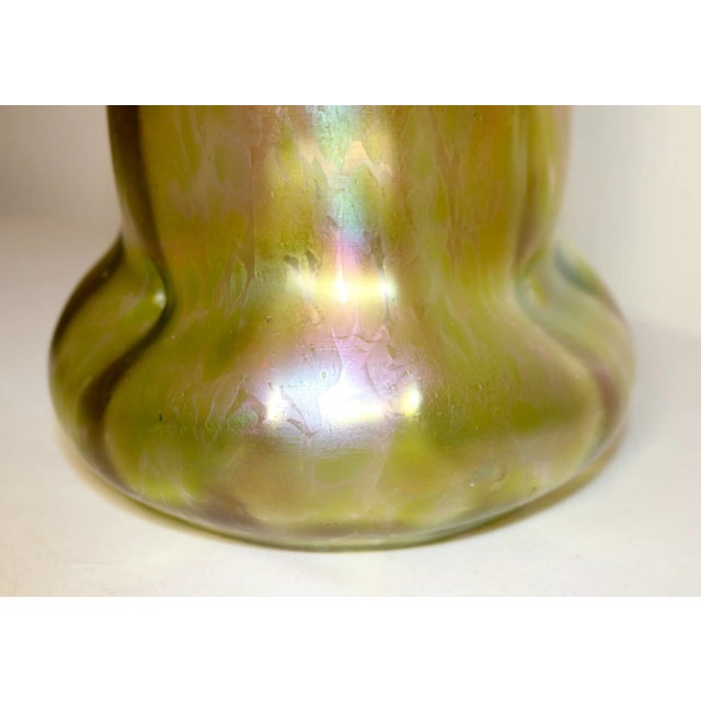 Antique Hand Blown Rindskopf Pepita Bohemian Art Glass Iridescent Aurene Vase For Sale - Image 11 of 12