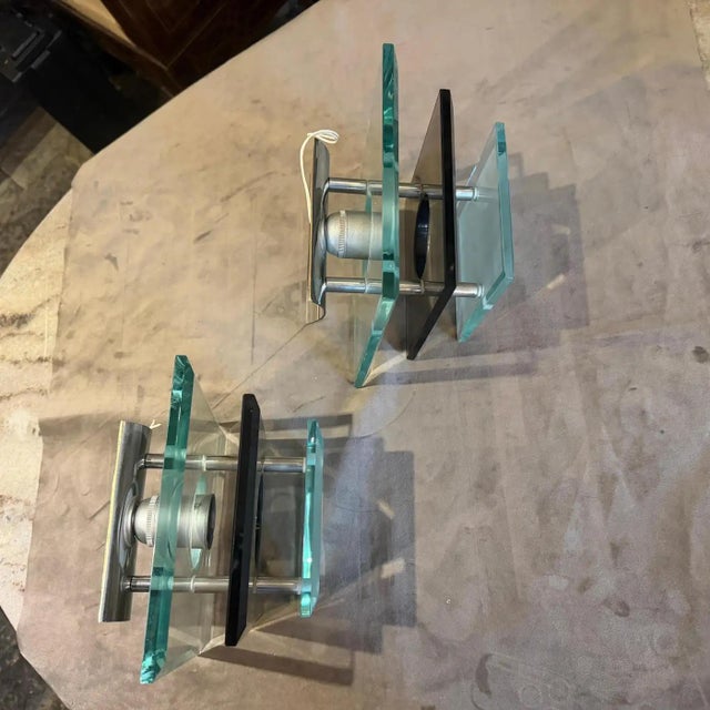 Green Two 1960s Space Age Steel and Heavy Glass Wall Sconces by Veca For Sale - Image 8 of 10