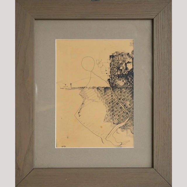 Surreal Architectural Composition, Pen and Ink Drawing, 20th Century, in Good conditions. Designed 1990 to 1999