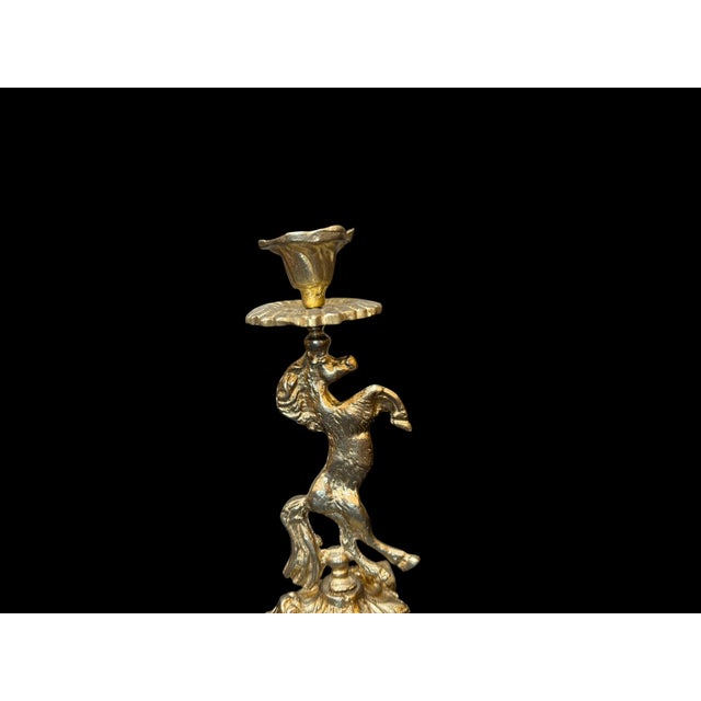 1980s Vintage Brass Horse Candlestick For Sale - Image 5 of 10
