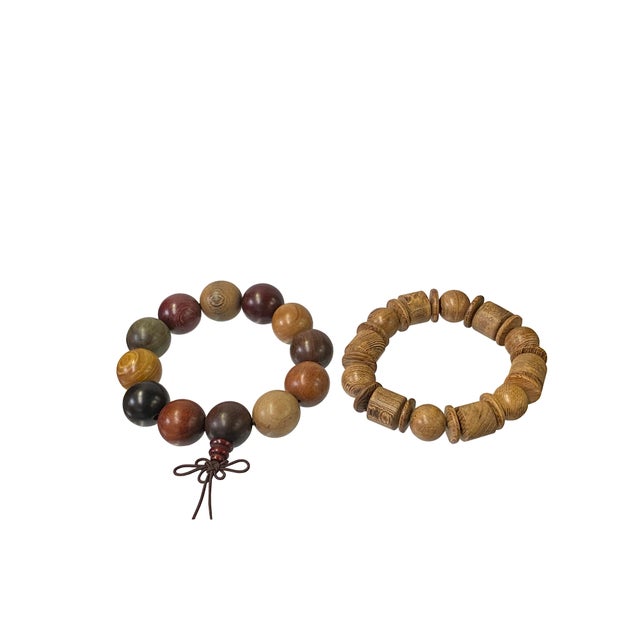 Asian 2 Mixed Brown Wood Beads Hand Rosary Praying Bracelet For Sale - Image 3 of 4