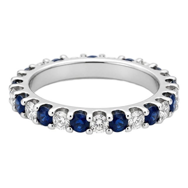 14k White Gold Ring Sapphires Eternity Band, Size 6 For Sale