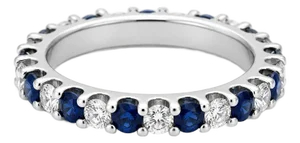 14k White Gold Ring Sapphires Eternity Band, Size 6