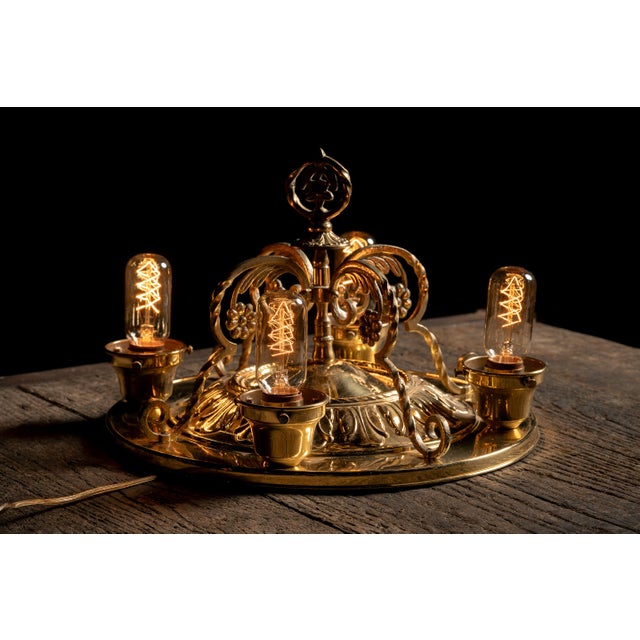 Vintage Four-Lamp Flush Mount Brass Light Fixture With Floral Motif For Sale - Image 13 of 17