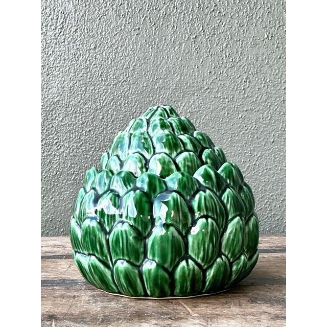Vintage Glazed Ceramic Lidded Artichoke For Sale - Image 10 of 12