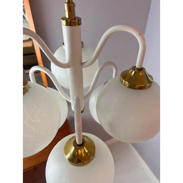 White Chandelier with 6 Glass Balls, 1970s For Sale - Image 8 of 11