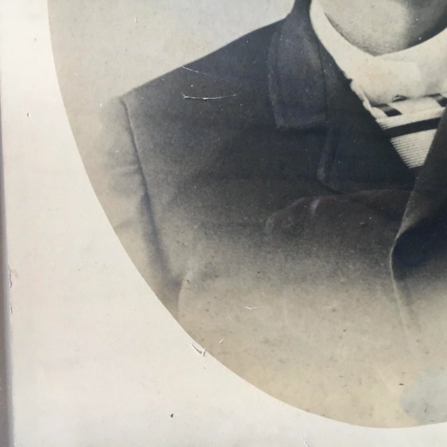 Ecru Early 1900s Portrait of a Gentleman With Striped Cravat For Sale - Image 8 of 9