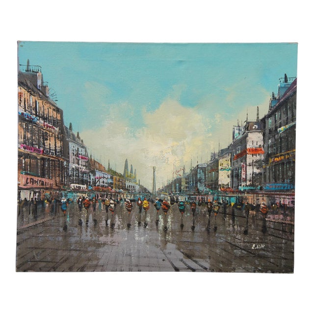 Mid 20th Century E Vitti Paris French Impressionist Paris Street Scene Cityscape Oil Painting For Sale