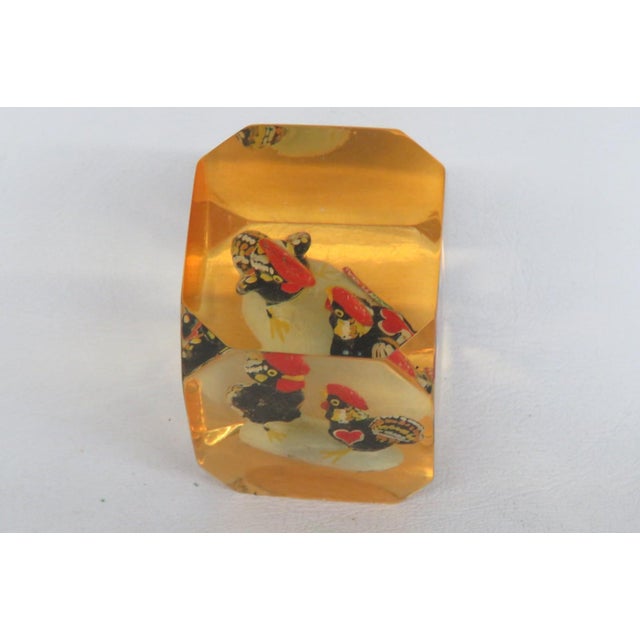 Plastic Barcelos Roosters Encased Lucite Souvenir Paperweight Amber Tinted Acrylic 5105b For Sale - Image 7 of 15