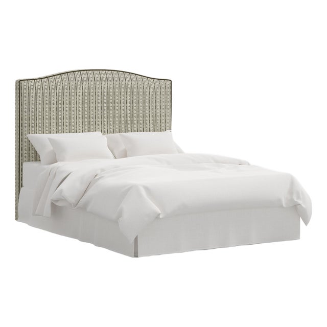 Stoffer Home x Cloth & Company Elsie Headboard in Botanical Stripe Olive with Olive Welt, California King For Sale