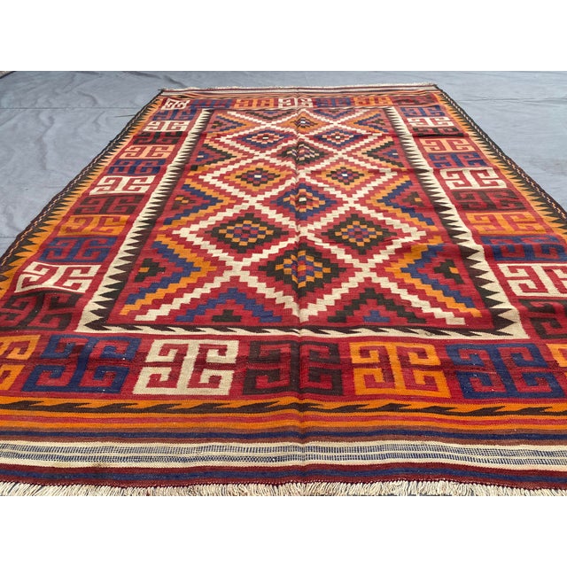 Afghan Maimana Kilim Area Rug, Handwoven Wool, 6x9, Red & Indigo For Sale - Image 10 of 10