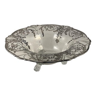 Mid 20th Century Glass Footed Bowl With Silver Overlay For Sale