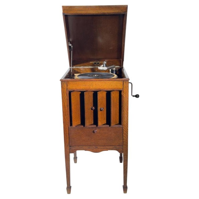 Vintage Viva-Tonal Grafonola Wind-Up Gramophone in Oak Case from Columbia, 1920s For Sale - Image 6 of 16