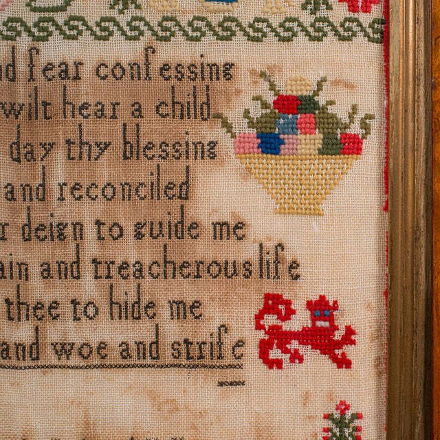 Antique Needlepoint Sampler, English, Handmade, Embroidered Panel, Victorian For Sale - Image 10 of 12