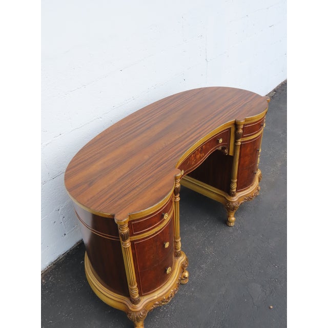 Wood French Early 1900s Kidney Shape Carved Inlaid Writing Desk 6885 For Sale - Image 7 of 18
