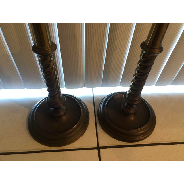 Hollywood Regency Vintage Maitland Smith Brass Candle eSticks - a Pair For Sale - Image 3 of 13