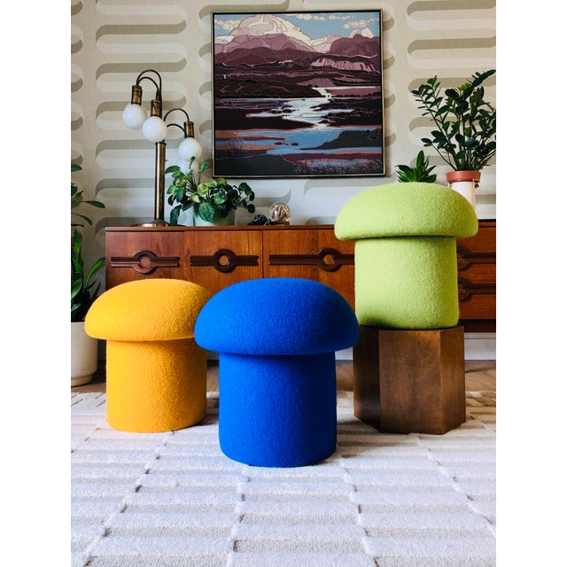 Mushroom Ottoman in Saffron Wool For Sale - Image 4 of 11