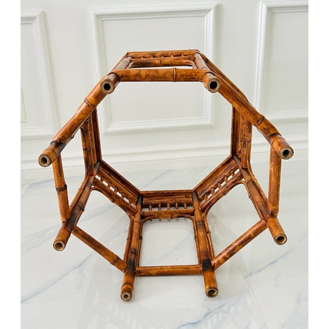 Vintage Brighton Pavilion Style Burnt Bamboo Octagonal Side / Coffee Table Base For Sale - Image 9 of 9