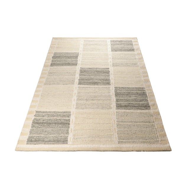 2010s Rug & Kilim’s Scandinavian Style Rug With White and Gray Geometric Patterns For Sale - Image 5 of 8
