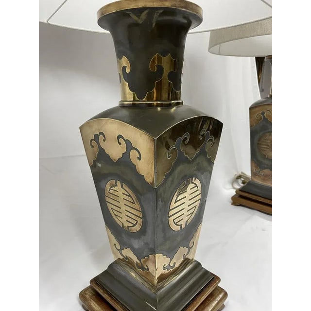 1950s Metal Lamps with Brass Applications on Wooden Bases, 1970s For Sale - Image 5 of 13