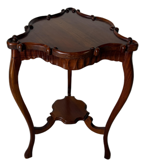 Vintage Carved Mahogany Wood Scalloped End Table With Lower Shelf