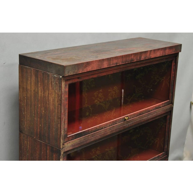 Industrial Vintage Industrial Steel Metal Faux Woodgrain Painted Stack Barrister Bookcase For Sale - Image 3 of 18