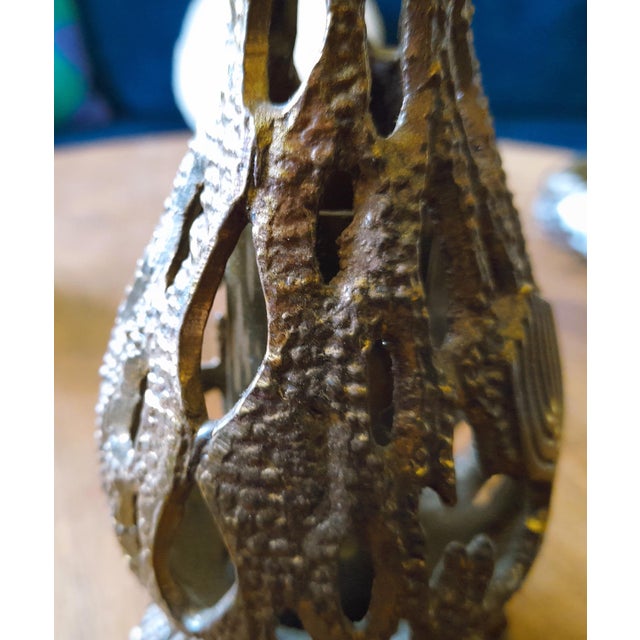 Brutalist Menorah Candleholder in Bronze by Wainberg, 1970s For Sale - Image 6 of 14