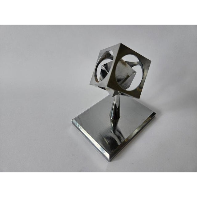Midcentury Chrome Paperweight, Model, Turners Cube, Desk Sculpture, 1970s For Sale - Image 6 of 13